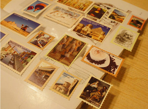 18 Vintage  Style Travel World Theme Stamps