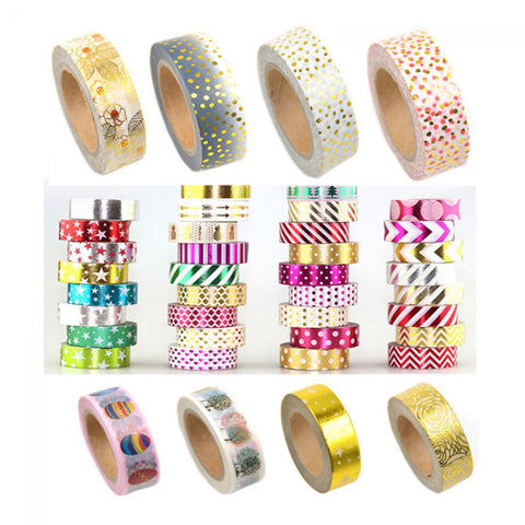 15mm X 10m Lychee Gold Foil and Metallic Washi Tape with Assorted Designs