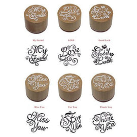 Assorted Words and Greetings  Round Wood and Rubber Stamp