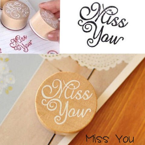 Assorted Words and Greetings  Round Wood and Rubber Stamp
